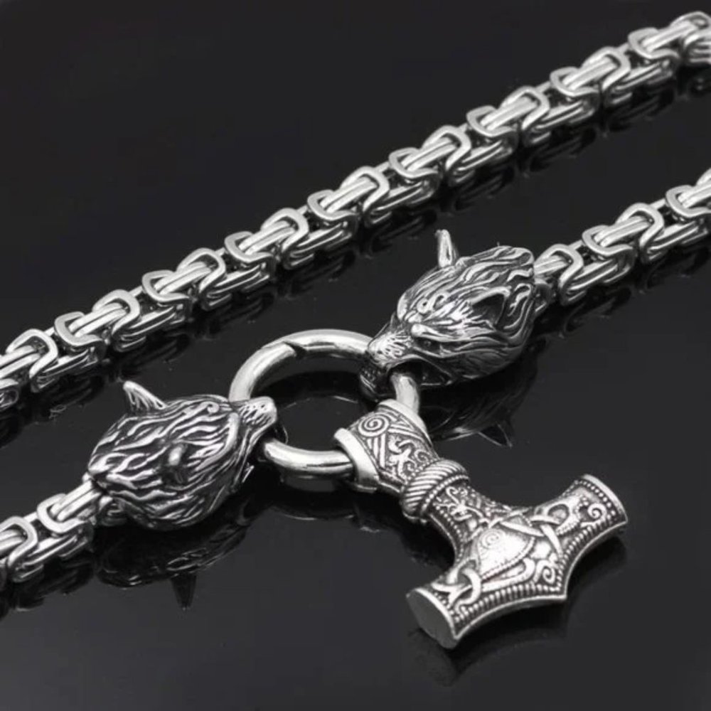 New Stainless Steel Nordic Viking Wolf Head Necklace - Picture 4 of 8